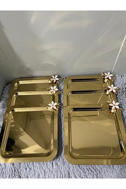 Genel Markalar 6'Lı Paslanmaz Çelik Mini Papatya Aksesuarlı Kahve Sunum & Servis & İkramlık Tepsisi