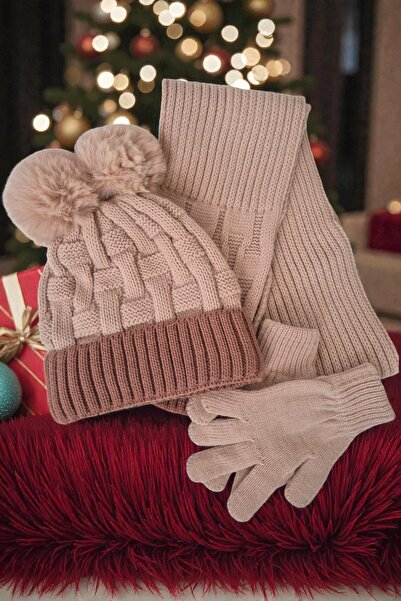 QUB CLUB Girl's Scarf Hat Gloves 3-Piece Set