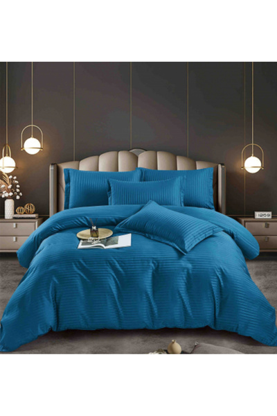 JoJomax Double bed bedding 100% Damask PREMIUM, 6 Pieces, with elastic - Blue