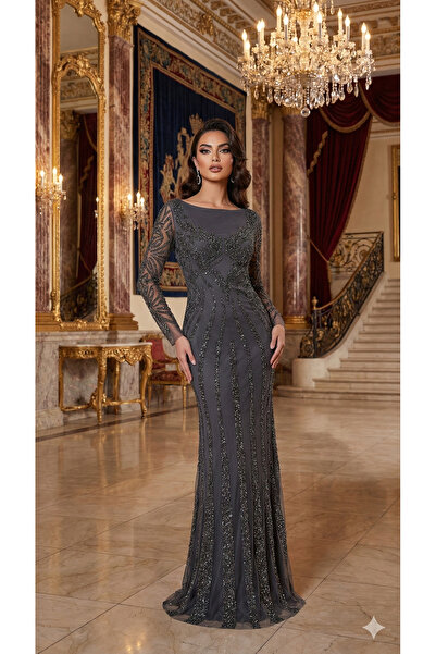 UZER Milano Studio Premium Collection El İşçiliği Kristal Taşlı, İtalyan Kesim Siyah tasarım Abiye