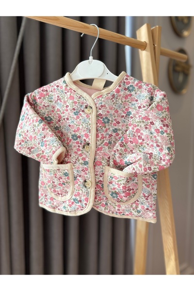Baby Aden çiçek desenli çift cepli önden düğmeli mevsimlik kapitone kız bebek...