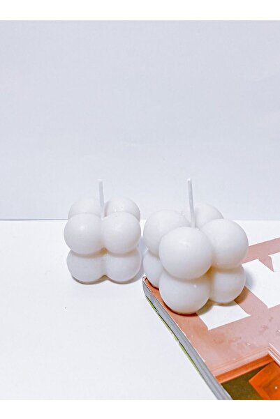 The comprehensive house شمعة مكعبة من شمع الصويا مع فقاعات، بيضاء، قطعتين