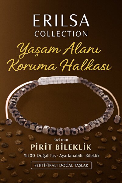 Erilsa Sertifikalı Yaşam Alanı Koruma Halkası Negatif Enerji Kalkanı Bilekliği - Pirit ve Terahertz Taşı