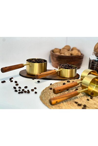 aden glass 4 Adet Büyük Boy Paslanmaz Çelik Ahşap Saplı Ölçü Kaşığı Seti Ölçü...
