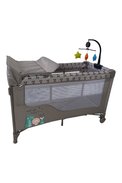 L-Sun Patut cu saltea, două niveluri, copertină și carusel P01 crem