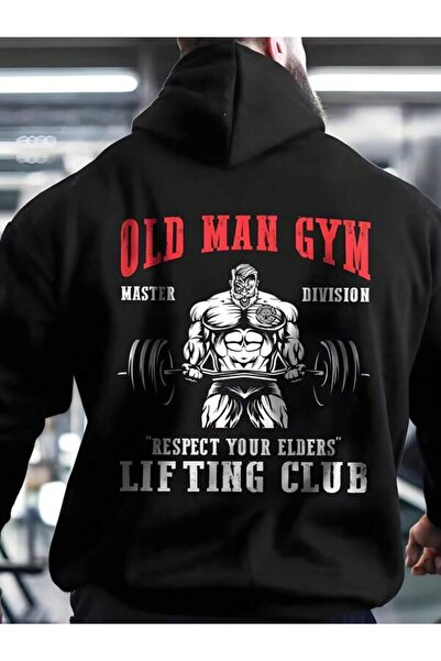 Ritec هودي مطبوع للجنسين بتصميم Old Man Gym قصة فضفاضة