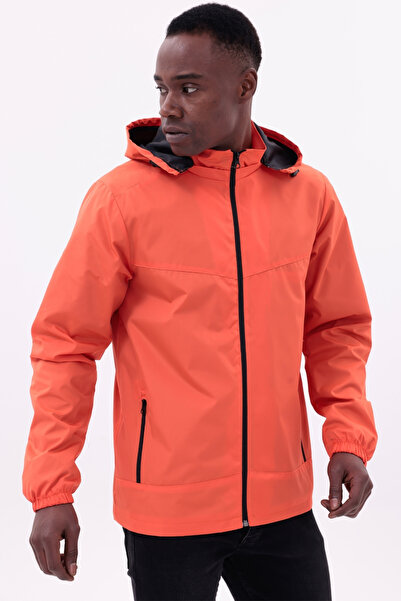 freemen Men's Orange Detachable Hooded Raincoat Jacket