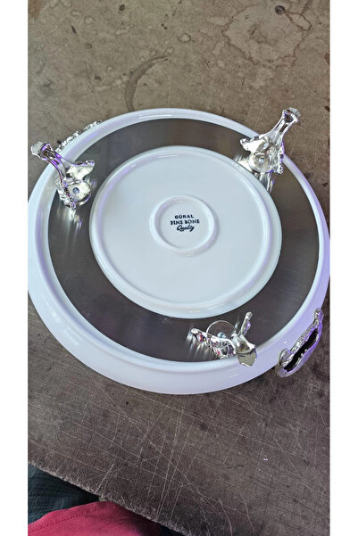 MaviDamla Cast Edge Frame Footed Porcelain Presentation Plate 25 cm Silver
