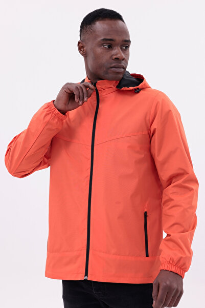freemen Men's Orange Detachable Hooded Raincoat Jacket