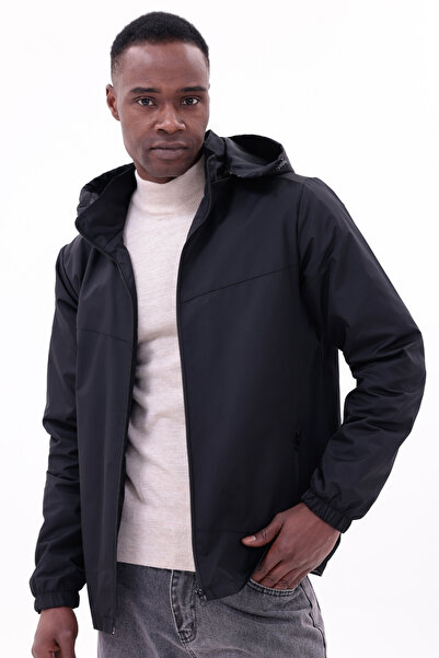 freemen Ανδρικό μαύρο αποσπώμενο παλτό βροχής με κουκούλα