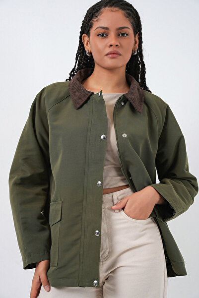 Bigdart Women's Pocket Detailed Oversized Jacket 5973 - Khaki