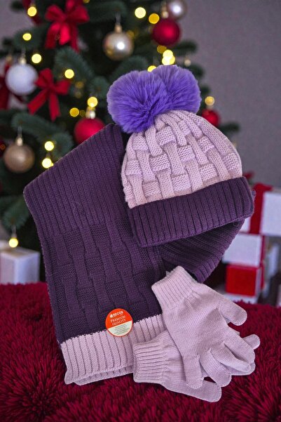 QUB CLUB Girl's Scarf Hat Gloves 3-Piece Set