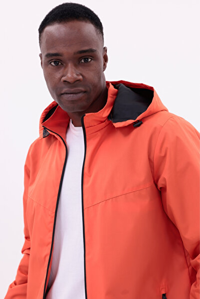 freemen Men's Orange Detachable Hooded Raincoat Jacket