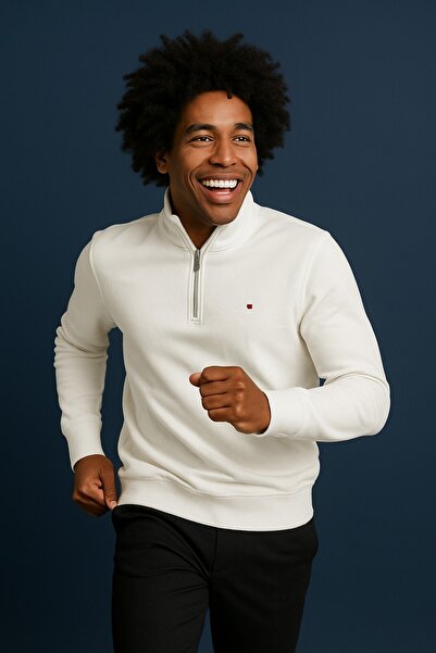 Tommy YARIM FERMUAR BEYAZ SWEATSHİRT