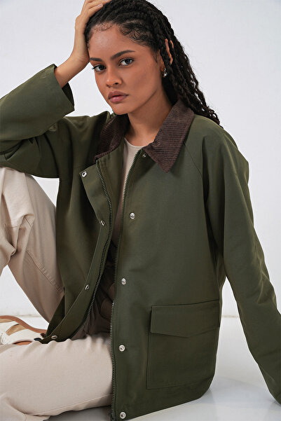 Bigdart Women's Pocket Detailed Oversized Jacket 5973 - Khaki