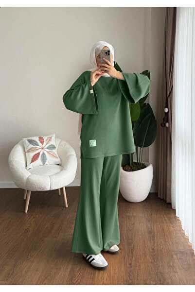 Miraydın Butik Women's Flared Pants Double Suit M25114 - Green