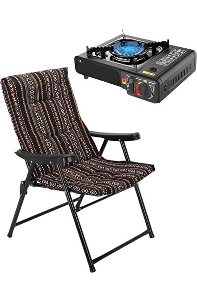 Generic كرسي تخييم قابل للطي وموقد غاز محمول من كادي ون للرحلات والتخييم