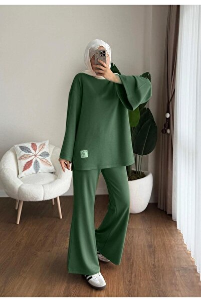 Miraydın Butik Women's Flared Pants Double Suit M25114 - Green