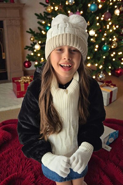 QUB CLUB Girl's Scarf Hat Gloves 3-Piece Set