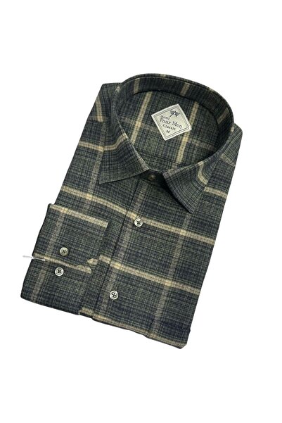 GÖMLEK GALERİSİ Classic Wide Cut Plaid Flannel Wool Men's Shirt