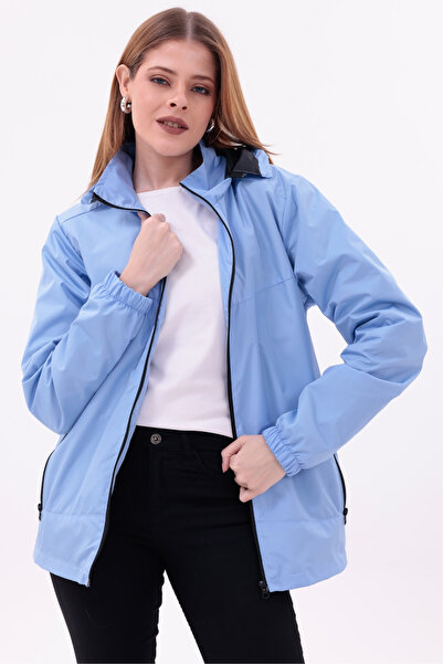 freemen Γυναικείο μπλε αποσπώμενο παλτό βροχής με κουκούλα