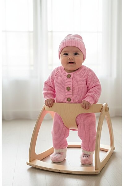 Cici Kızlar Toys Kız Bebek Pembe Triko 3'lü Kışlık Tulum & Bere & Patik Seti ...