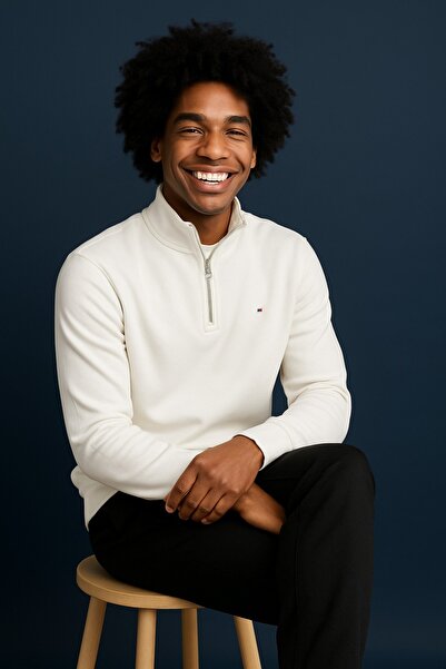 Tommy YARIM FERMUAR BEYAZ SWEATSHİRT