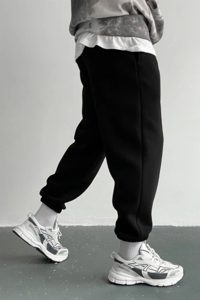 THE RULE Stüssy Printed Winter 3 Thread Sh Fleece-Lined Relaxed Fit Elasticated Leg Cotton Black Jogger Sweatpants