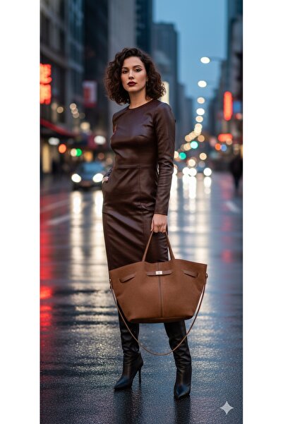 Luma Decor Taba Renk Süet Çanta