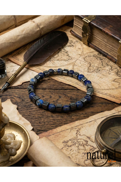 Naturel Tılsım Original Lapis Lazuli Hematite 6mm Natural Stone Bracelet