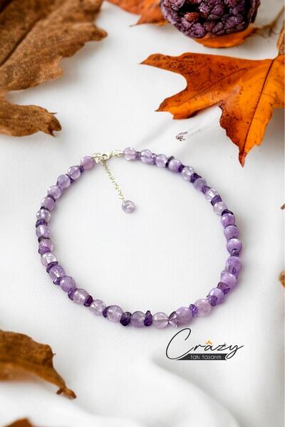 CRAZY TAKI TASARIM AMETİST-LAVENDER AMETİST DOĞALTAŞ KADIN KOLYE 925 AYAR GÜMÜŞ