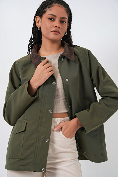 Bigdart Women's Pocket Detailed Oversized Jacket 5973 - Khaki