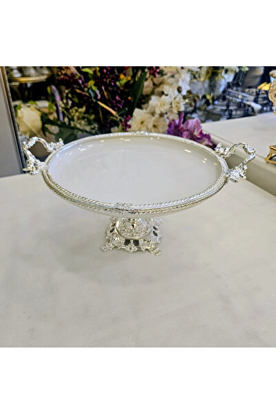 MaviDamla Cast Edge Frame Footed Porcelain Presentation Plate 25 cm Silver