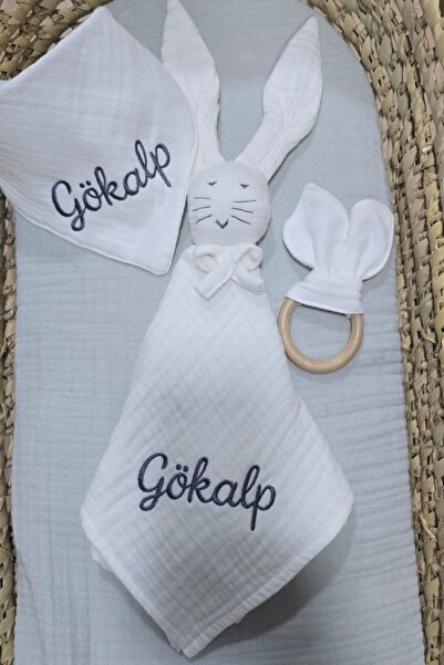 Tly Home Textiles Kişiye Özel Nakışlı Tavşan Uyku Arkadaşı 3’lü Müslin Set – ...