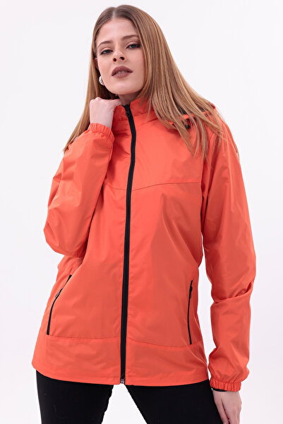 freemen Γυναικείο πορτοκαλί αποσπώμενο παλτό βροχής με κουκούλα
