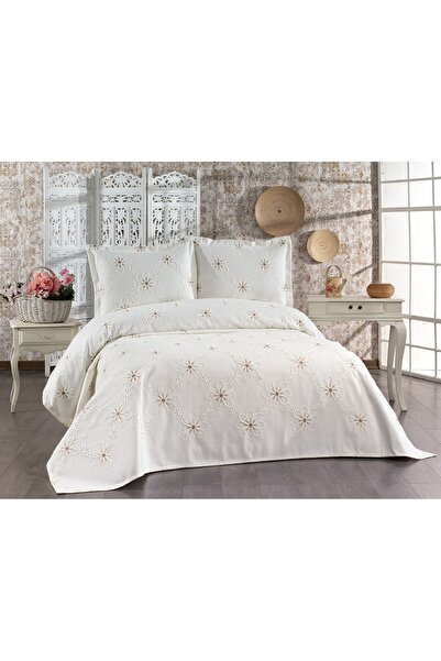 DANTEEL HOME Dream Embroidered Chenille 3-Piece Double Bedspread Cream