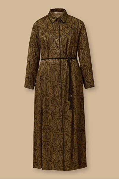 Galaxia فستان نسائي كبير الحجم بنقشة وحزام - أخضر