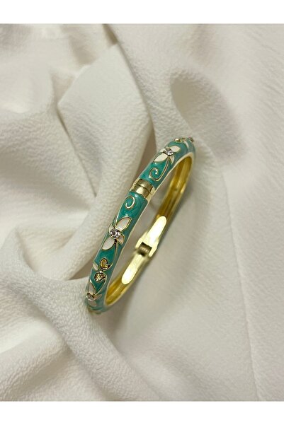 Çelik Lucky Store İnce Mavi Mineli Çiçekli Kelepçe Bilezik – Zarif ve Işıltıl...