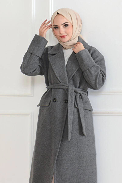 mzpkartan Women's Cashmere Coat – Long Length Double-Breasted Collar Belted H...