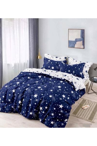 JOJO Double Bed Linen Set made of Finet Cotton, with Elastic, 6 Pieces - Gray with Feathers