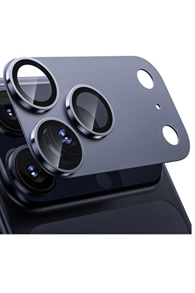 KVK PRİVACY iPhone 17 Pro Max Compatible Full Coverage Sapphire Glass Camera Lens Protector with Metal Frame Blue