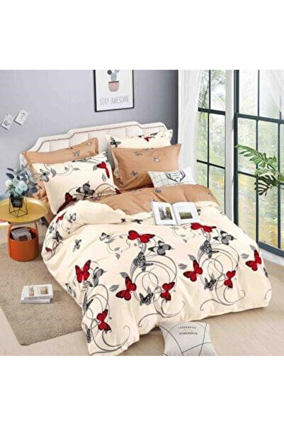 JOJO Double Bed Linen Set in Fine Cotton with Elastic, 6 Pieces - Gray with Feathers