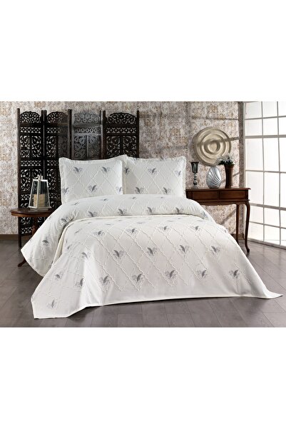 DANTEEL HOME Fiji Embroidered Chenille 3-Piece Double Bedspread Cream