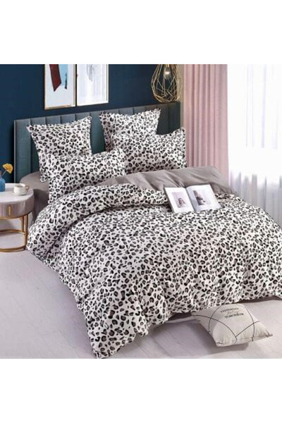 JOJO Double Bed Linen Set made of Finet Cotton, with Elastic, 6 Pieces - Gray with Feathers