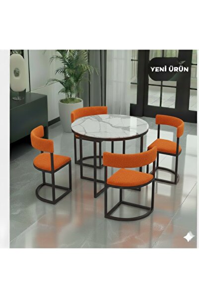 EDMONDA EV AKSESUAR MELİS 90 CM ÇAP YUVARLAK YEMEK MASASI TAKIMI SALON 4 KİŞİ...