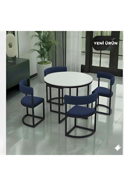 EDMONDA EV AKSESUAR MELİS 90 CM ÇAP YUVARLAK YEMEK MASASI TAKIMI SALON 4 KİŞİ...