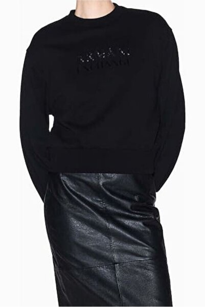 Armani Exchange Women's Crew Neck Full-Fit Sweatshirt with Letter Logo - Black