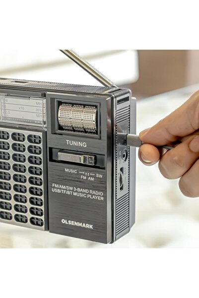 Olsenmark Portable radio with 3 bands, rechargeable battery, solar powered, USB, TF, MP3, and karaoke recorder ports