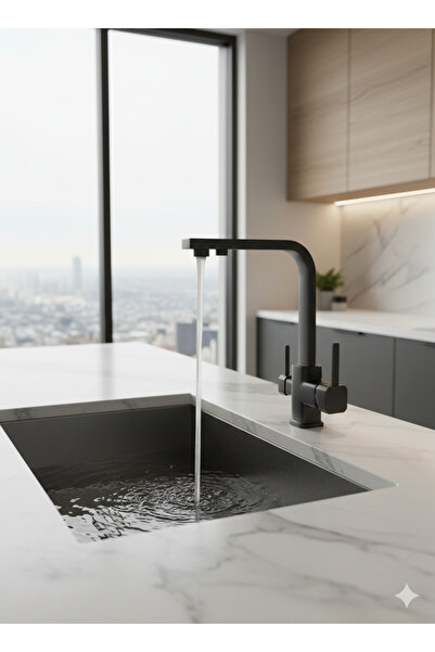 KAVİTİCARET Çift Su Çıkışlı Modern Mutfak Bataryası 3 Yollu Arıtmalı Lüks Evye Musluğu