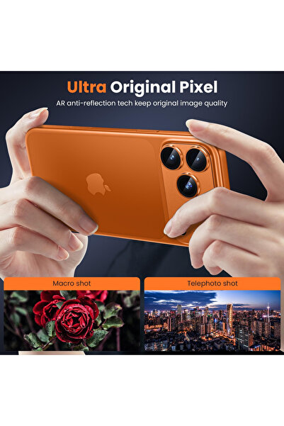 KVK PRİVACY iPhone 17 Pro Max Compatible Metal Framed Full Coverage Sapphire Glass Camera Lens Protector Orange